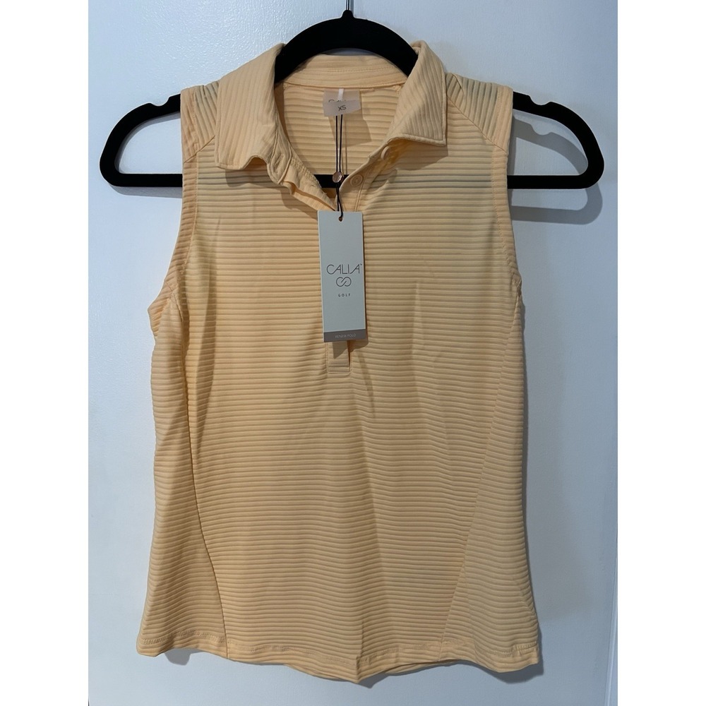 CALIA Renew Sleeveless Golf Polo Peach Sherbet Ribbed Mock Neck Size XS